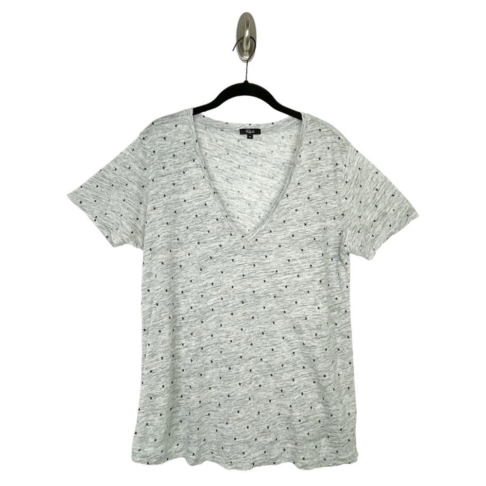 Rails Cara Star Print V-Neck Short Sleeve T-Shirt Gray Black Size Medium